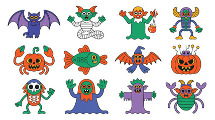 Cute Halloween Monsters Cartoon Characters for Kids Projects Decorations