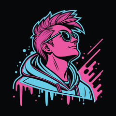 Cool Gamer Mascot with Neon Colors and Game Controller – Esports Avatar Illustration