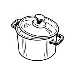 Cooking Pot with Lid Line Art – Hand-Drawn Kitchen Cookware Illustration

