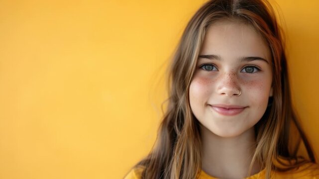 A young girl with noticeable freckles on her face