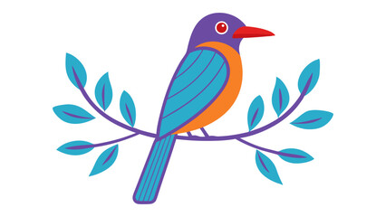 Colorful Kingfisher Bird on Blue Branch Vector Illustration Wildlife Design