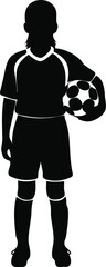 Silhouette of a young girl, a soccer player, holding a ball
