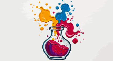 Obraz premium The formula for creativity. An artistic concept of colorful ink exploding from a scientific glass flask.