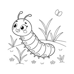 Cute Caterpillar Coloring Page – Cartoon Insect in Nature for Kids

