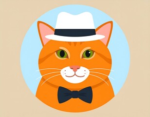 Obraz premium Cartoon cat in a hat and bowtie. Cute pet portrait