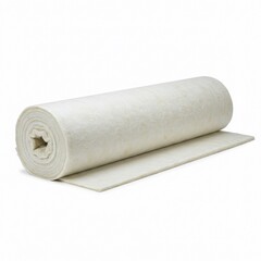 Fototapeta premium A large roll of thick, white industrial felt material used for thermal or acoustic insulation in manufacturing processes, isolated on a white background.