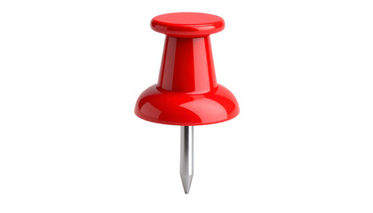 Glossy red push pin with sharp metal point on clean background for reminder concept or for school and workplace themes