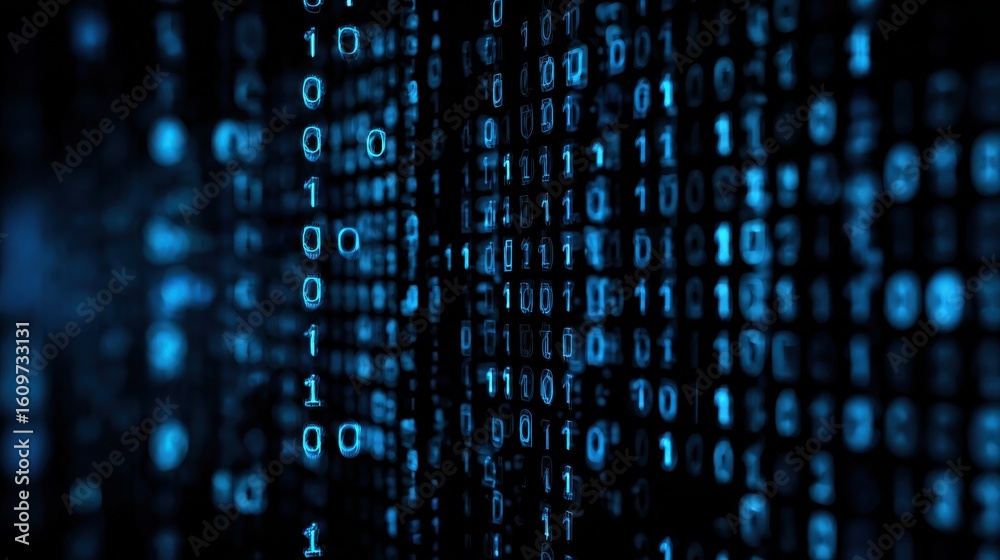 Aufkleber digital encryption elegance: binary code matrix on dark blue canvas - a cybersecurity and cryptocurr