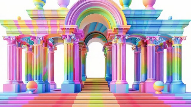 Colorful arch with columns and balloons, perfect for parties or celebrations