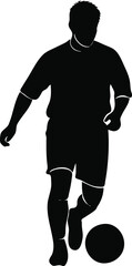 Action silhouette of a soccer player dribbling with control
