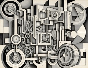 Abstract Geometric Machinery with Industrial Design and Complex Structure