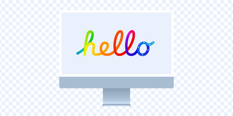 Colorful Hello Typography on Computer Monitor