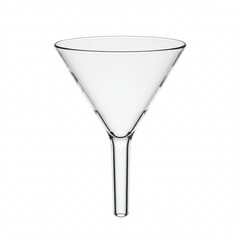 A single clear glass funnel with a cone-shaped body and stem, essential laboratory glassware for filtering liquids in science or chemistry