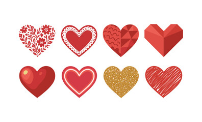 Diverse heart designs featuring floral, geometric, and glitter patterns