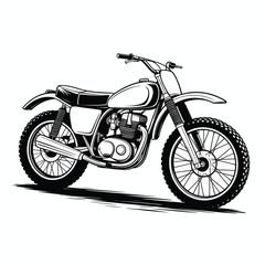 Vintage dirt bike motorcycle illustration in black and white sketch style