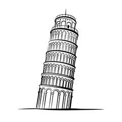 Hand drawn sketch of the leaning tower of pisa in italy