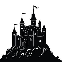 Fototapeta premium Silhouette of a grand medieval castle perched on a rocky hill