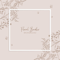 Wedding invitation and poster template with outline foliage branches in pastel color. Rsvp card design template.