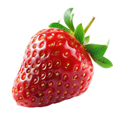 Single, glossy, red strawberry with green leaves (2)