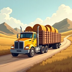 truck, transport, road, transportation, cargo, vehicle, car, delivery, lorry, trailer, industry, freight, heavy, semi, highway, trucking, big, business, shipping, yellow, dump, driving, sky, industria