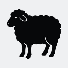 Silhouette sheep farm animal standing side view vector illustration