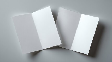 Two blank white folded greeting cards mockup on gray background.