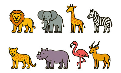 Obraz premium Colorful cartoon safari animals collection for children's art projects