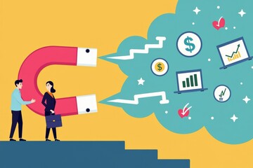 Visualizing the Attraction: Strong Magnet drawing in Business Icons and Potential Customers