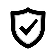 Vector illustration of a shield icon with a prominent check mark indicating approval and security