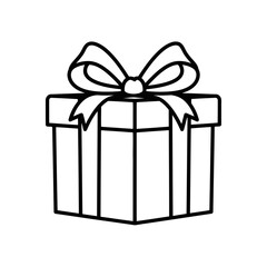 Obraz premium Vector illustration of a simple line drawing of a gift box tied with a bow, symbolizing a present or surprise