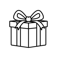 Obraz premium Vector illustration of a simple black outline drawing of a gift box with a bow on top, isolated on a white background