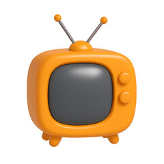 3D Vintage Orange TV Icon with Antennas

