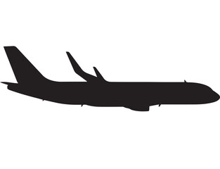 Solid black silhouette of a modern passenger jet airplane in a clean side profile view.
