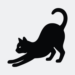 Silhouette stretching cat graceful feline yoga pose vector illustration