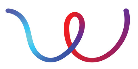 Abstract Intertwined Lines Displaying a Vibrant Color Gradient. This image features two interwoven, flowing lines that transition smoothly through a spectrum of vibrant colors, from blue to red.
