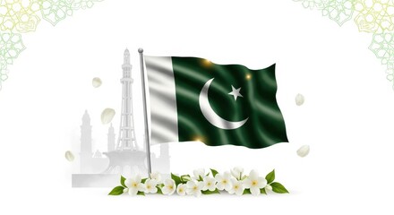 Illustration of Pakistan Independence Day with Crescent, Stars and Pakistan Map