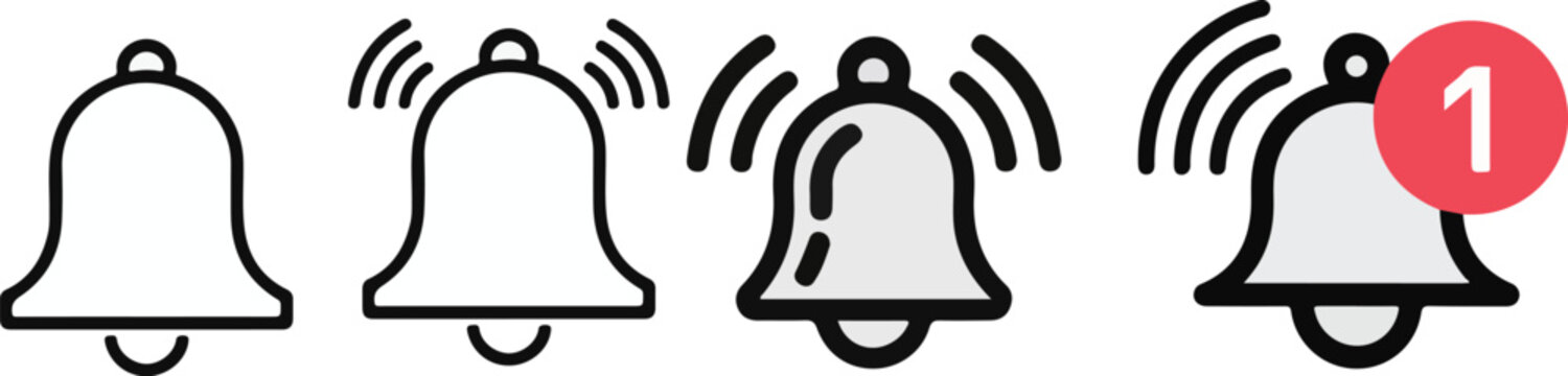 Notification message bell vecor line icon.notification icon vector line art illustration design.set of bells, bells line art vector illustrationset of bell.