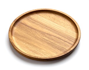 Empty round wooden plate on white
