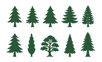 Obraz premium Collection of evergreen tree silhouettes on light background for nature design