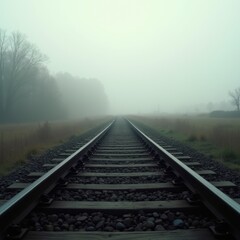 Fototapeta premium Tranquil Fog on Empty Railroad Tracks