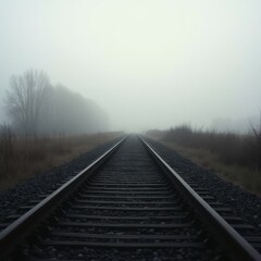 Fototapeta premium Misty Railroad Tracks in a Foggy Setting