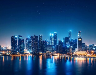 Obraz premium City skyline at night, reflected in water