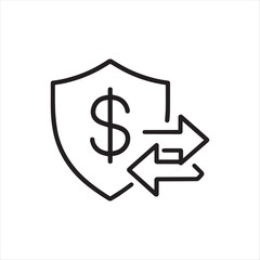 Financial Protection and Security Concept Shield with Dollar Sign and Arrows Indicates Transactions and Money Transfers