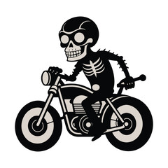 Obraz premium skeleton riding a motorcycle silhouette vector icon isolated on white background