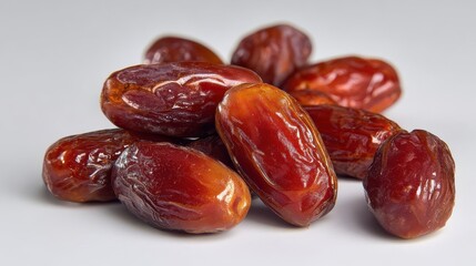 A collection of delicious dates on a white surface background