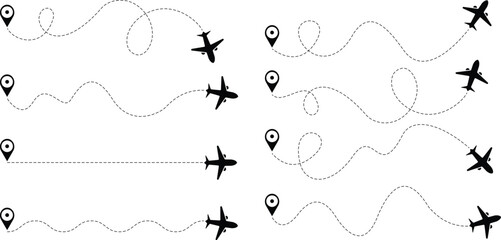 Airplane routes with location pins flight path travel