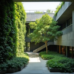 Obraz premium Modern Architecture with Lush Greenery View