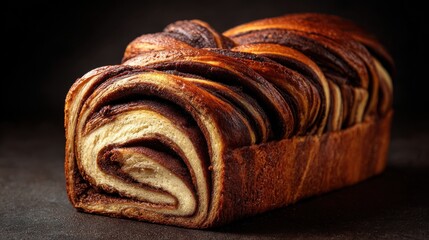 Swirling layers of twisted babka artisan bread loaf baked to perfection