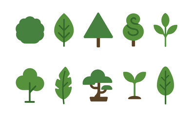 Simple nature: green tree and plant icons collection for eco-friendly designs