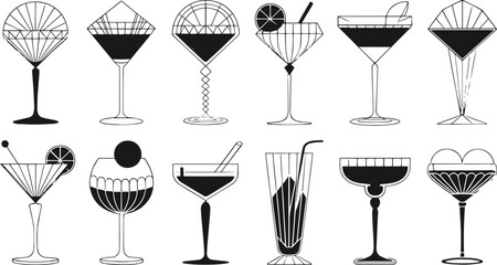 Art Deco Cocktail Glasses – Gold Accented Vector Illustrations